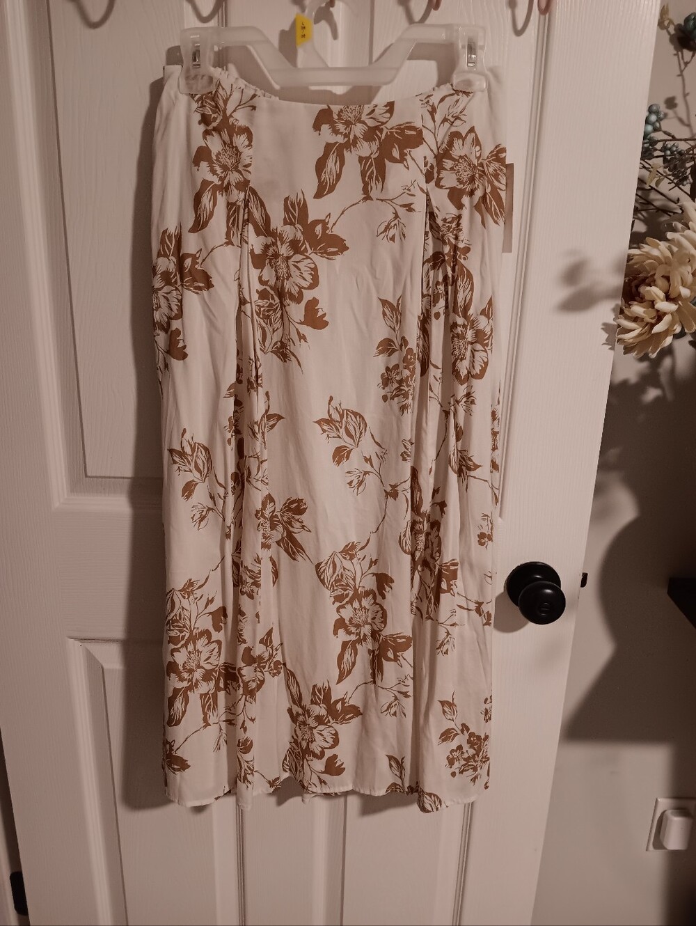 a new day Off White Maxi Skirt with Brown Floral Print. Small NWT